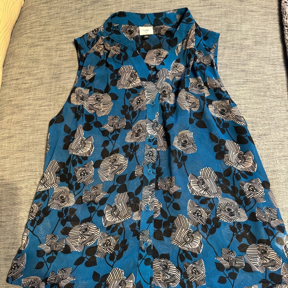 Cabi Engrave Top #4180 Floral Teal L Women's Blouse